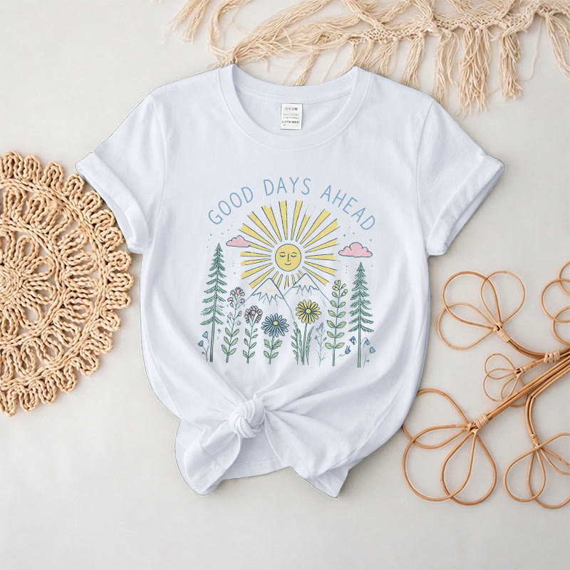 Rubbyoo “Good Days Ahead" Graphic Tee  - Suitable For Matching With Jeans | Trendy Celestial Crewneck Top - White - 2XL - image 7
