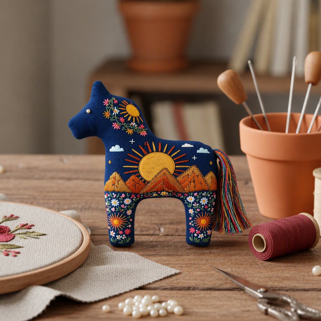 Rubbyoo Dala Horse Embroidery Kit - Sunset Valley | Boho Folk Art Ornament | Handmade Rustic Floral Accent - image 6