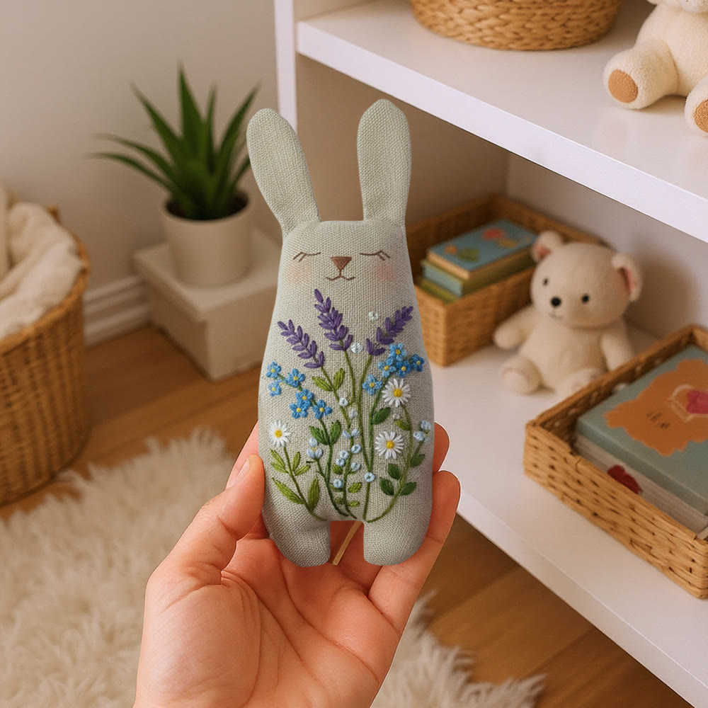 Rubbyoo Bunny Toy Embroidery Kit - Lavender And Blue Floral | Animal Sewing Kit | Diy Bunny Fluffy Toy - image 9