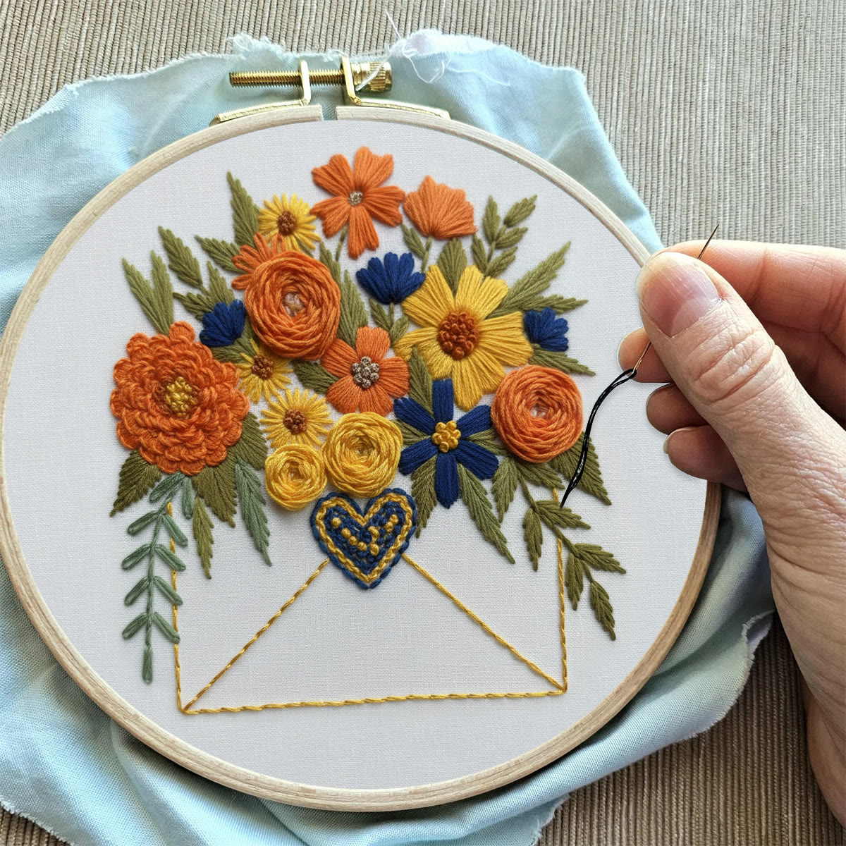 Rubbyoo Embroidery Kit - Floral Envelope With Heart | Relaxing Craft Session | Artistic Home Accent - image 11