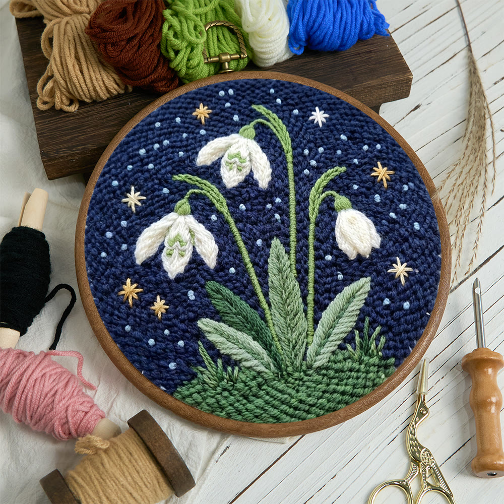 Snowdrop Flower Punch Needle Kit - Starry Night Wall Decor | Beginner Diy Needlecraft - image 9