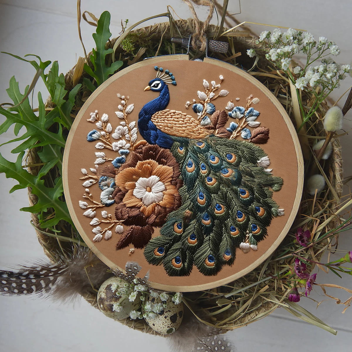 Rubbyoo Embroidery Kit - Peacock And Vintage Floral | Novice Friendly Craft | Elegant Home Addition - image 7