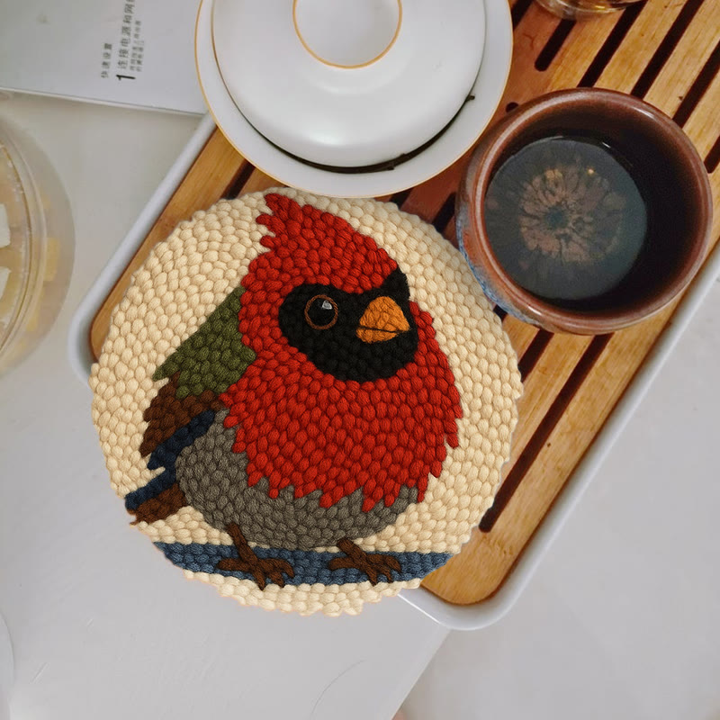 Cute Cardinal Bird Punch Needle Kit - Diy Starter Craft | Christmas Decorative Gift   - 5 inch Coaster Kit - image 5