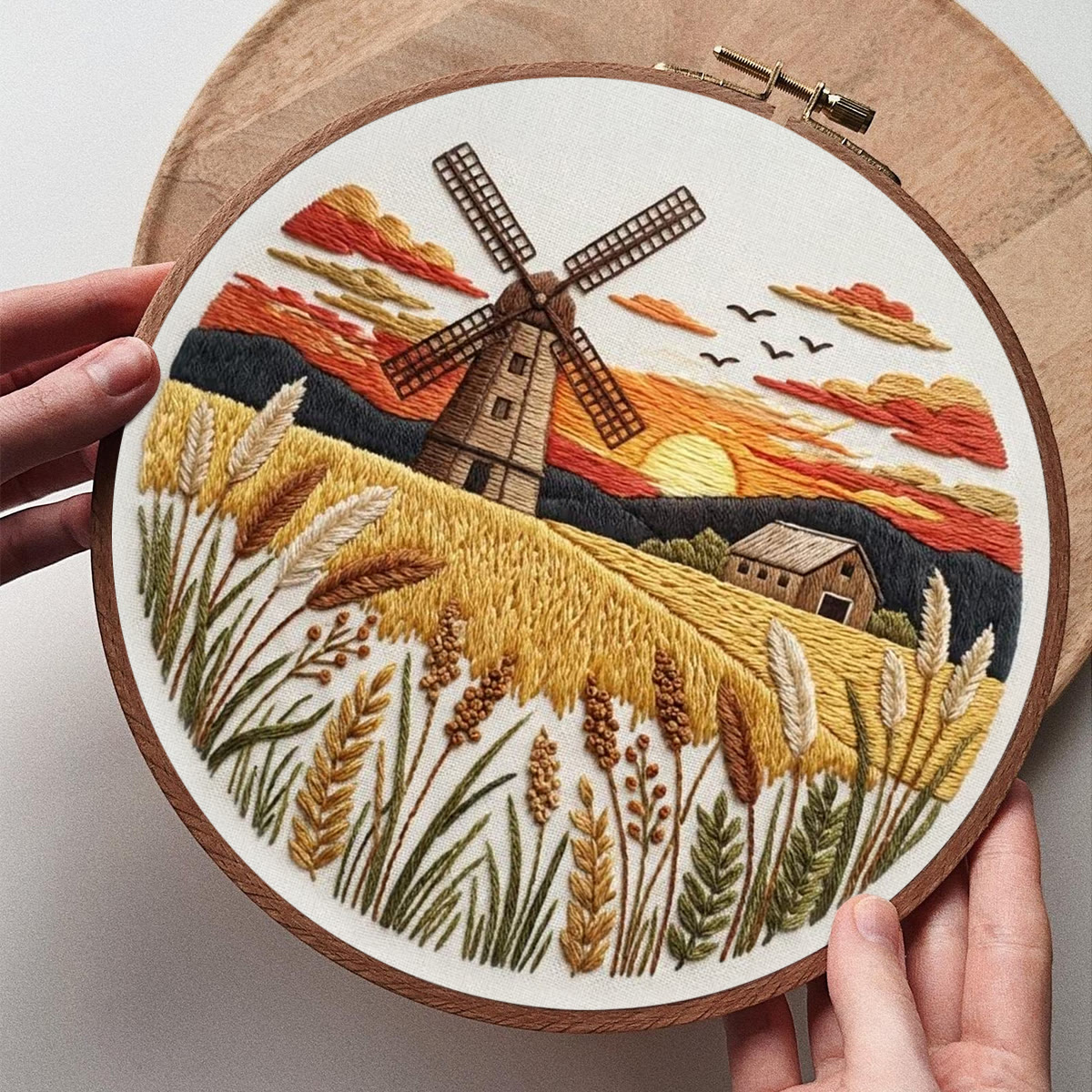Rubbyoo Embroidery Kit - Countryside Sunset | Creative Landscape Craft | Handmade Desk Ornament - image 8
