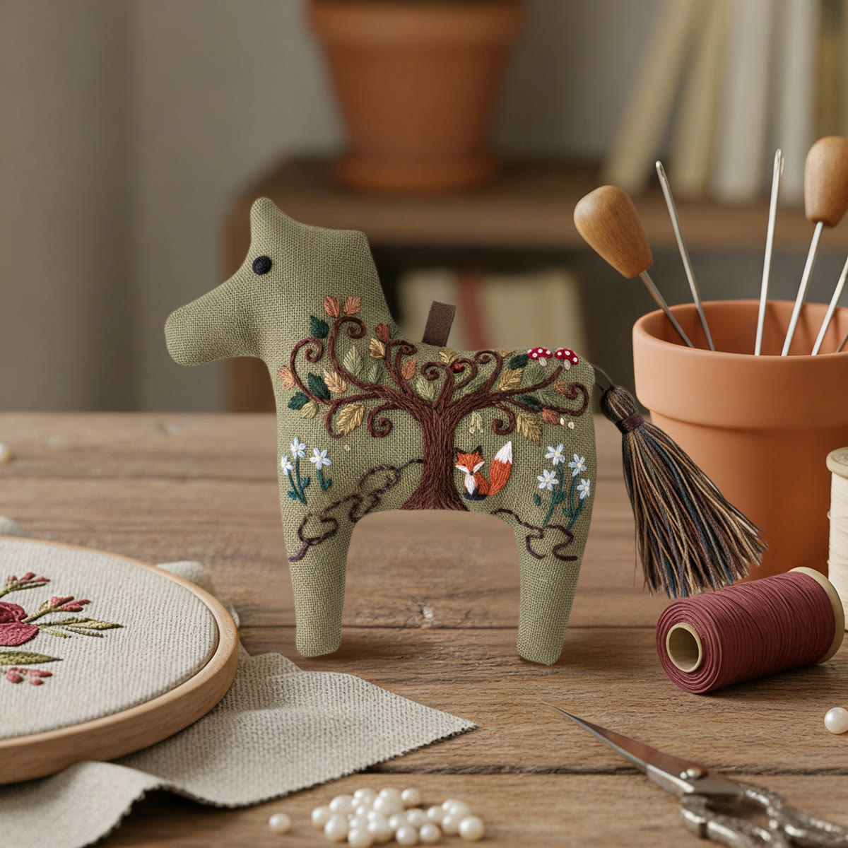 Rubbyoo Dala Horse Embroidery Kit - Tree Of Life Fox | Boho-style Craft | Artistic Home Accent - image 5