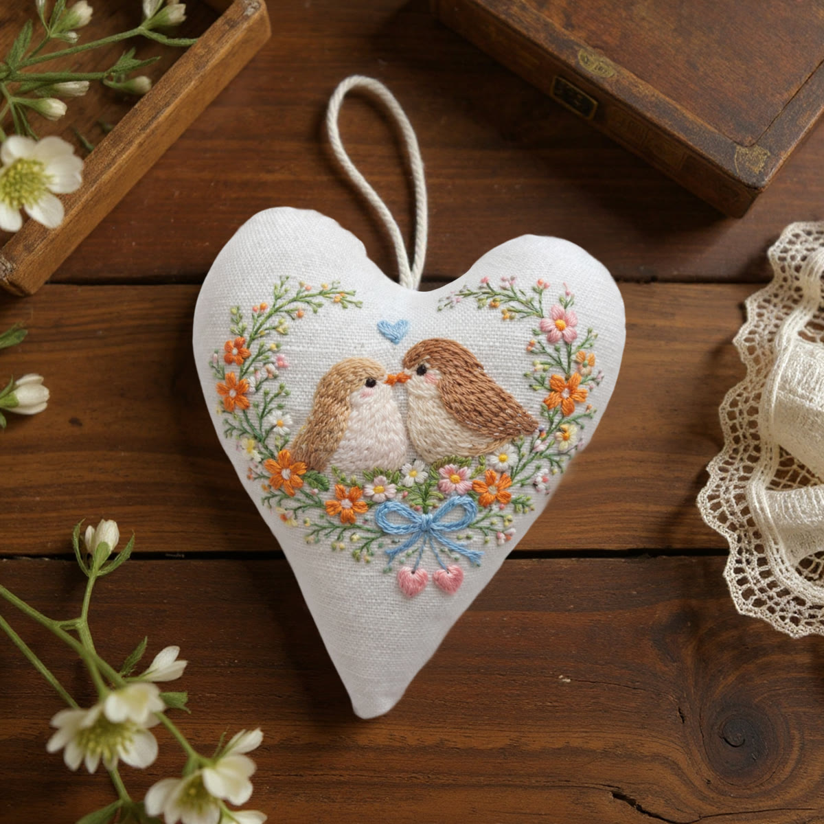 Rubbyoo Heart Embroidery Kit - Pair Birds Blue Heart Floral | Romantic Gifting | Novice-friendly Diy Stitch - image 8
