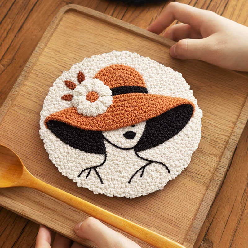 Floral Hat Lady Silhouette Punch Needle Kit - Fun Handcraft Option | Beginner Friendly Home Accent Pick - 5 inch Coaster Kit - image 4