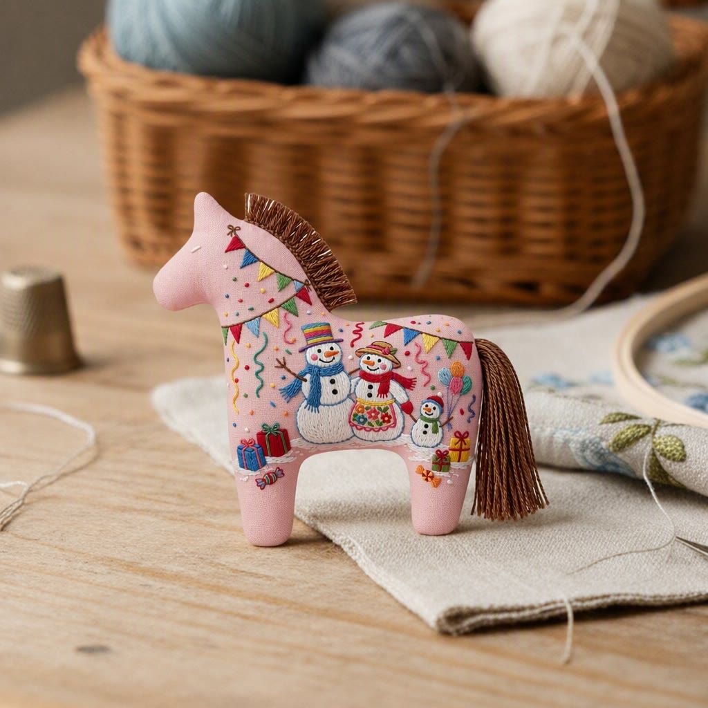 Rubbyoo Dala Horse Embroidery Kit - Merry Snowman Celebration | Cozy Christmas Party Accent | Joyful Winter Gathering Craft - image 5