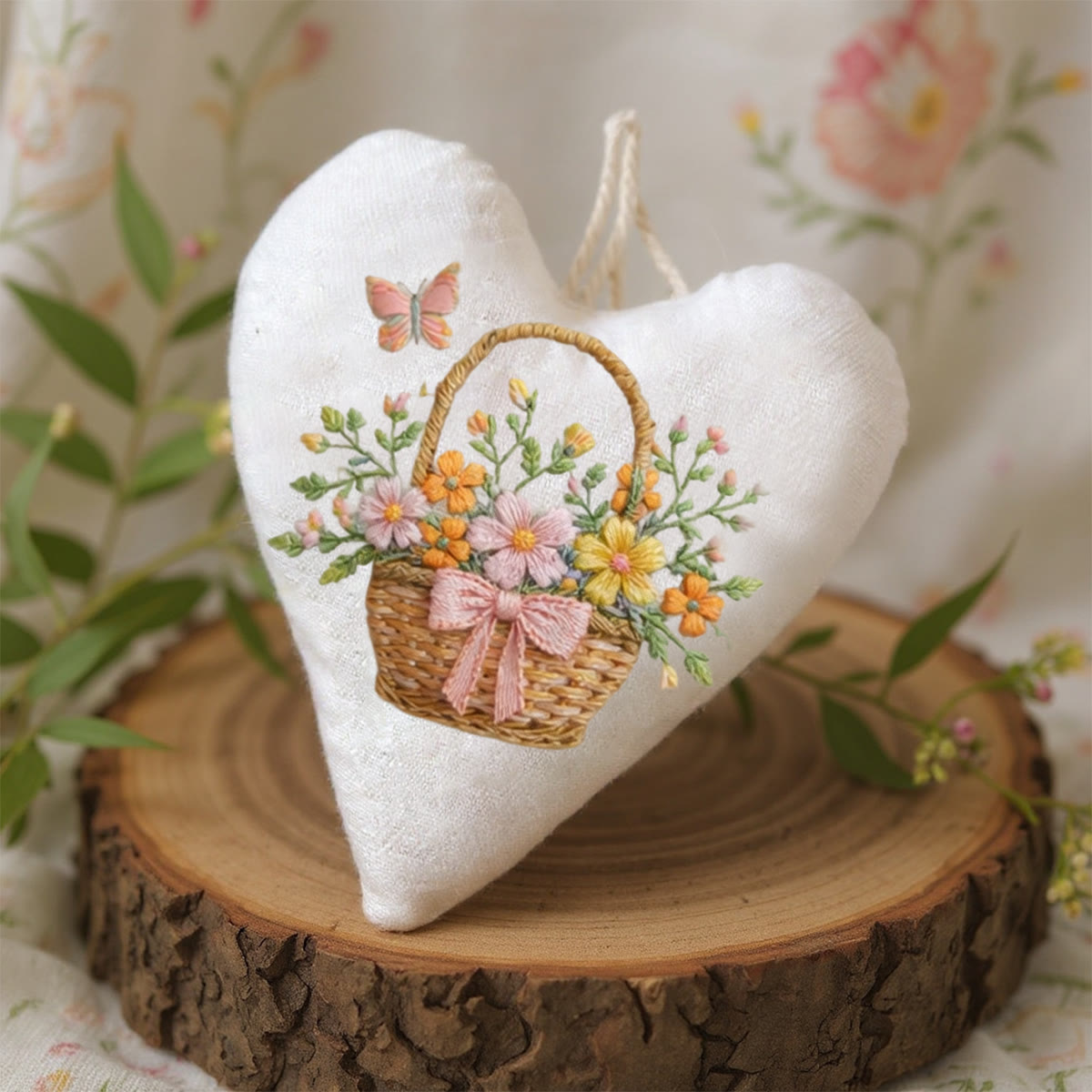 Rubbyoo Heart Embroidery Kit - Flower Basket Butterfly | Adorable Decorative Pendant | Easy-entry Hand Embroidery Project - image 5
