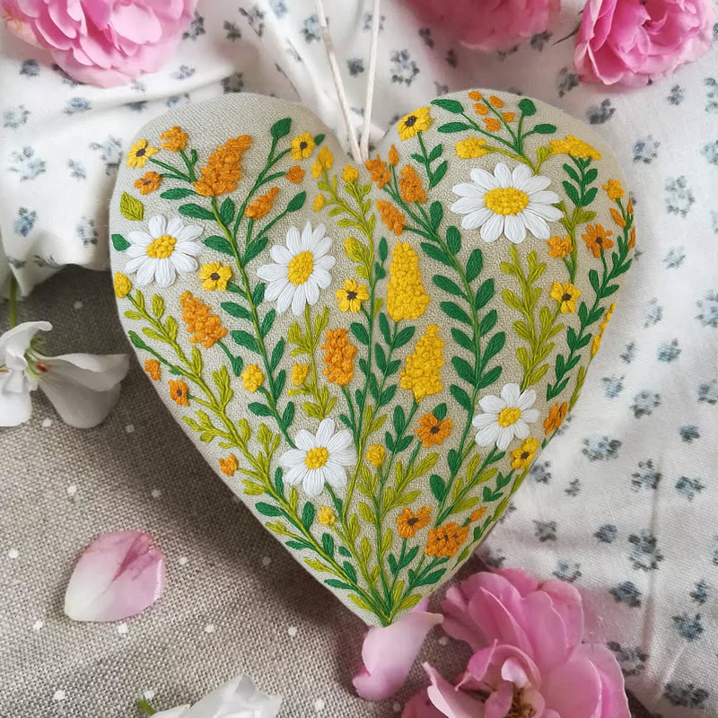 Rubbyoo Heart Embroidery Kit - Wildflower Meadow | Rustic Home Decor | Handmade Needle Artwork - image 5
