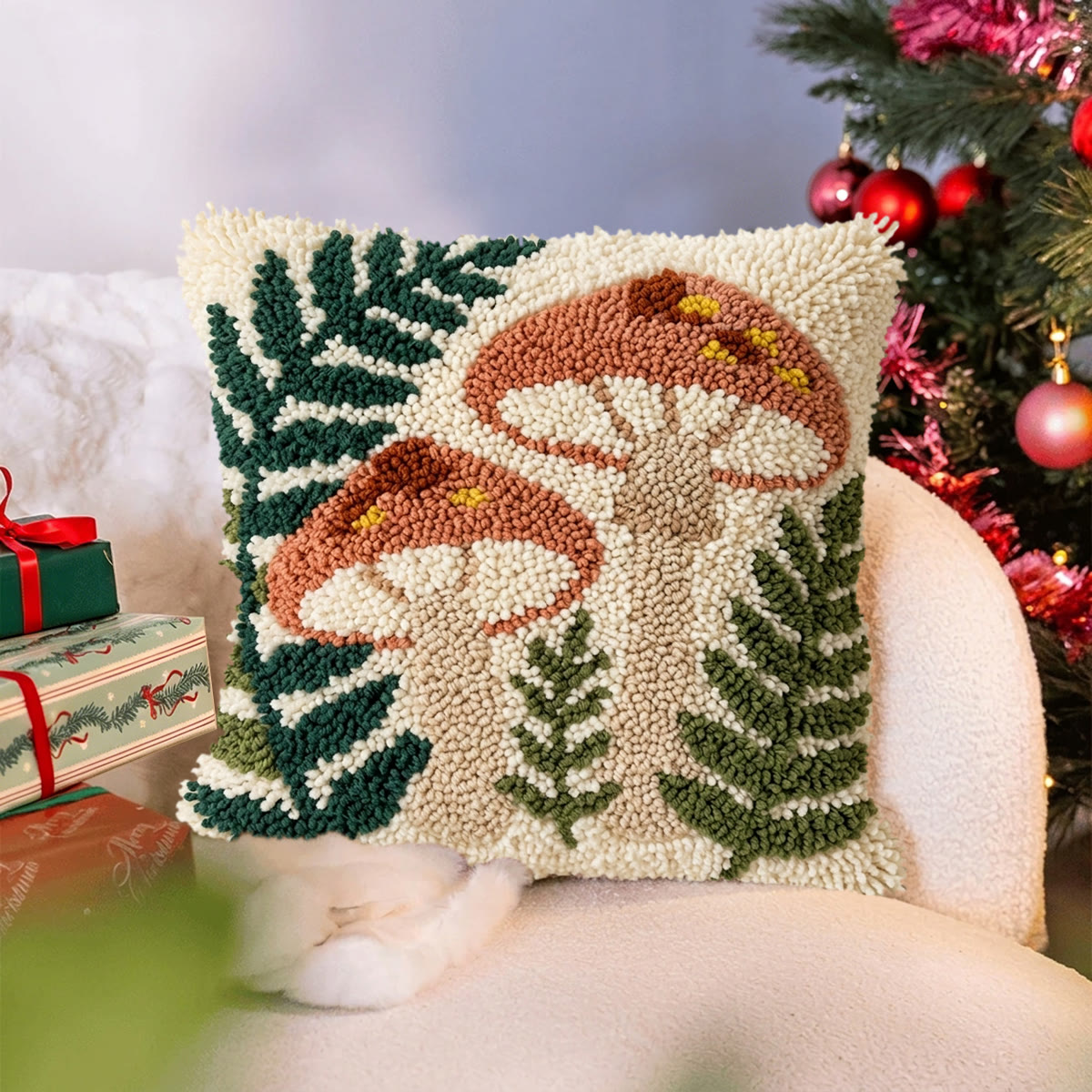 Rubbyoo Latch Hook Pillow Kit - Fern And Mushroom | Vibrant Pillow Case | Living Room Ornament - image 5