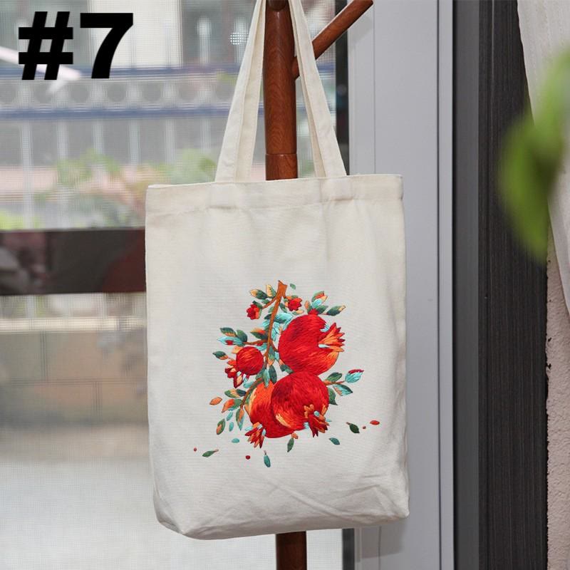 Embroidery Beige And White Canvas Tote Bag  Kits | Colorful Flower Needlepoint  Crafts  | Eco-friendly Shopping  Bag For Life - #7 - image 8