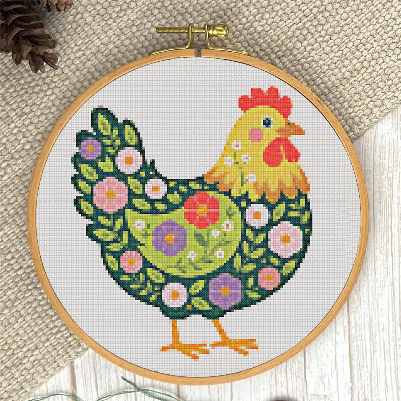  Cross Stitch Kit - Floral Hen | Colorful Handmde Craft | Starter Diy Needlework - image 6