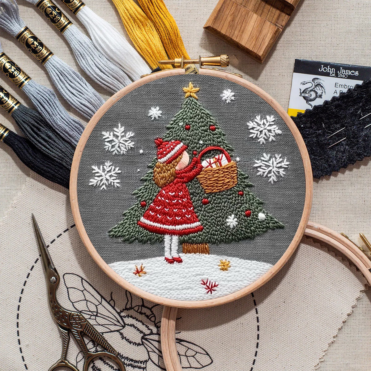 Rubbyoo Embroidery Kit- Girl And Christmas Tree 2 | Holiday Needlework Gift Starter kit - image 9