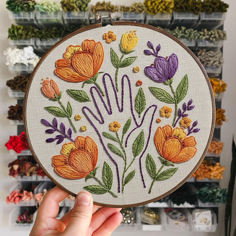 Rubbyoo Embroidery Kit - Floral And Hand Silhouette | Beginner-friendly Craft | Warm Home Accent - image 6