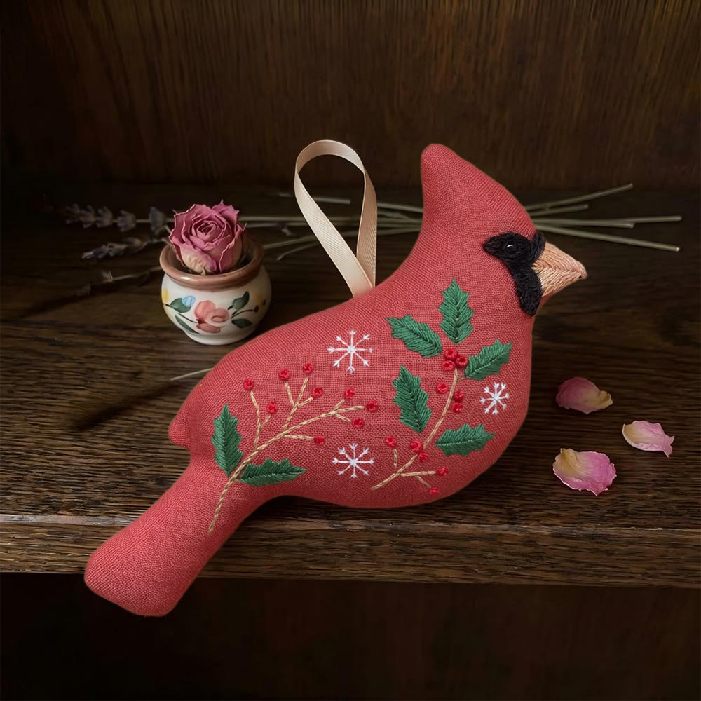 Rubbyoo Cardinal Embroidery Kit - Holly Berry | Holiday Stitch Artwork | Bird Lover Gift - image 8