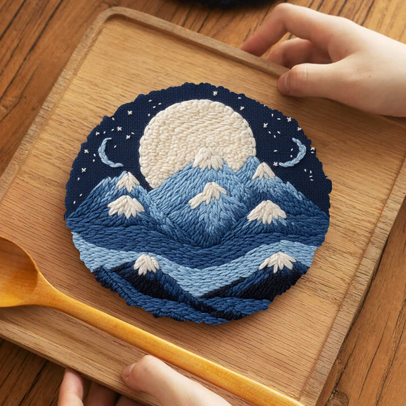 Moonlit Mountain Range Punch Needle Kit – Novice-friendly Diy | Elegant Wall Decor - 5 inch Coaster Kit - image 4