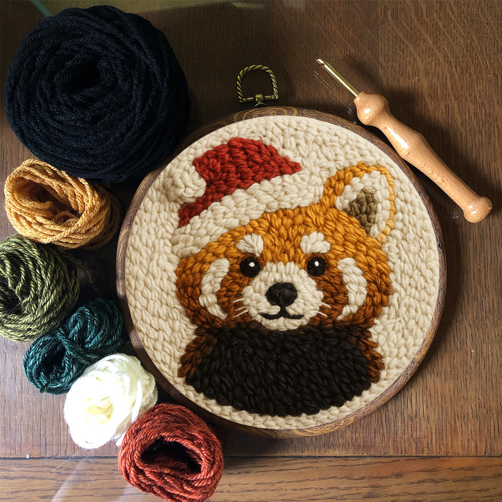  Christmas Red Panda Punch Needle Kit - Diy Punch Needle Coaster | Perfect Christmas Handicraft | Animal Tufted Coaster - image 9