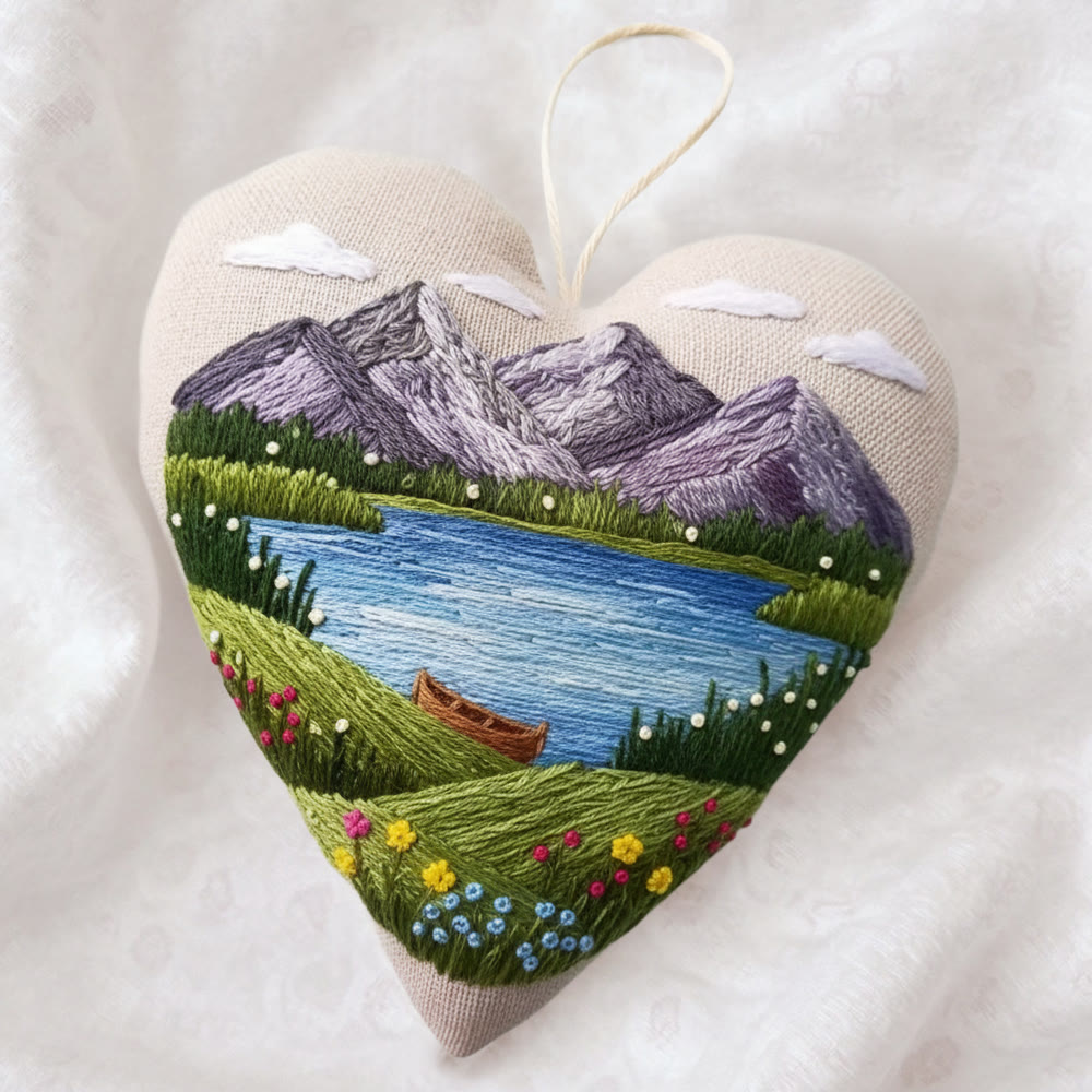Rubbyoo Heart Embroidery Kit - Mountain And Lake | Wonderful Landscape Craft |  Diy Nature Stitch Art - image 4