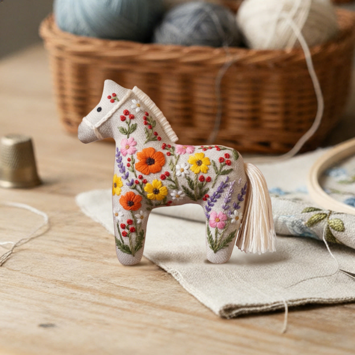 Rubbyoo Dala Horse Embroidery Kit - Flowers Bloom | Sewing Handmade Gift | Flowery Pendant - image 3