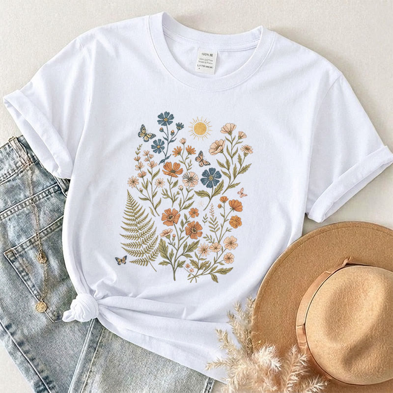 Rubbyoo Charming Flowers Graphic Tee  - Botanical Floral T-shirt Gift | Comfort Stylish Outfit  - White - 2XL - image 5