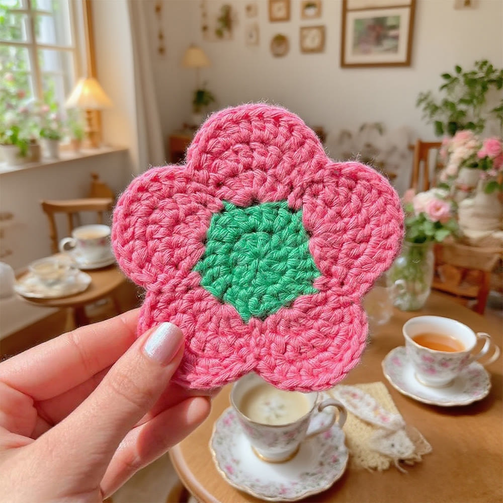 Diy Handmade Daisy Coaster Crochet Kit - Flower Pattern For Beginners | Unique Home Decor - Pink - image 4