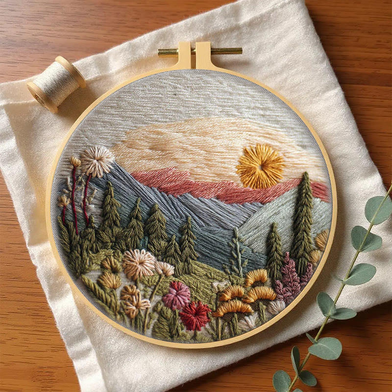 Rubbyoo Embroidery Kit - Alpine Floral Sunset | Outdoor-inspired Diy | Boho Wall Art Kit - image 8