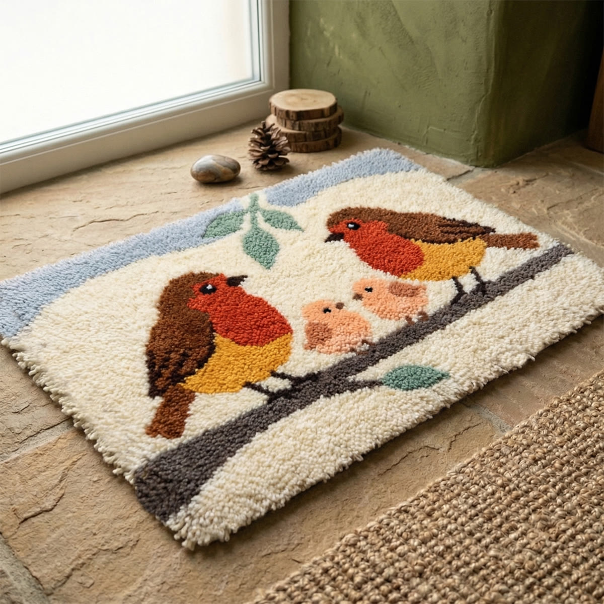 Rubbyoo Latch Hook Rug Kit - Robin Family | Diy Welcome Doormat | Handmade Home Decor - image 5