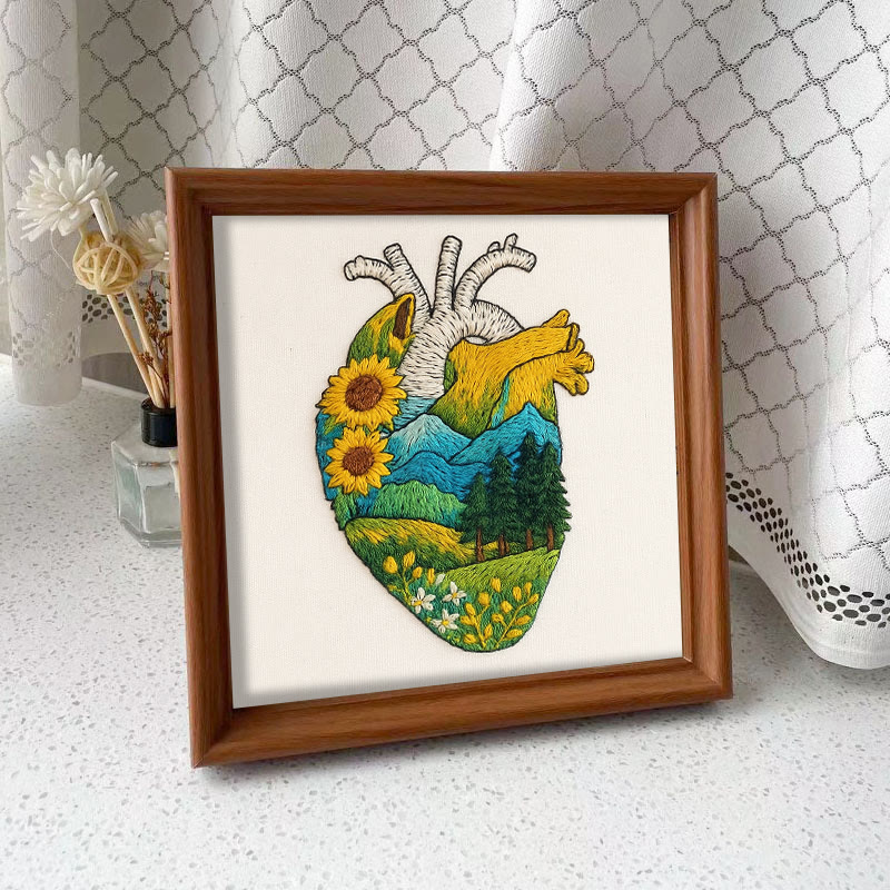 Rubbyoo Embroidery Kit - Natural Heart | Handmade Stitch Artwork | Unique Landscape Craft - Embroidery Kit Plus An Extra Frame - image 4