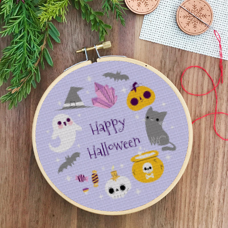  Cross Stitch Kit - Happy Halloween | Halloween Stitch Artwork | Diy Holiday Craft For Decoration - image 3