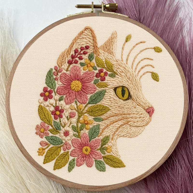 Rubbyoo Embroidery Kit - Charming Cat | Diy Floral Craft | Perfect Gift For Cat Lovers - image 5