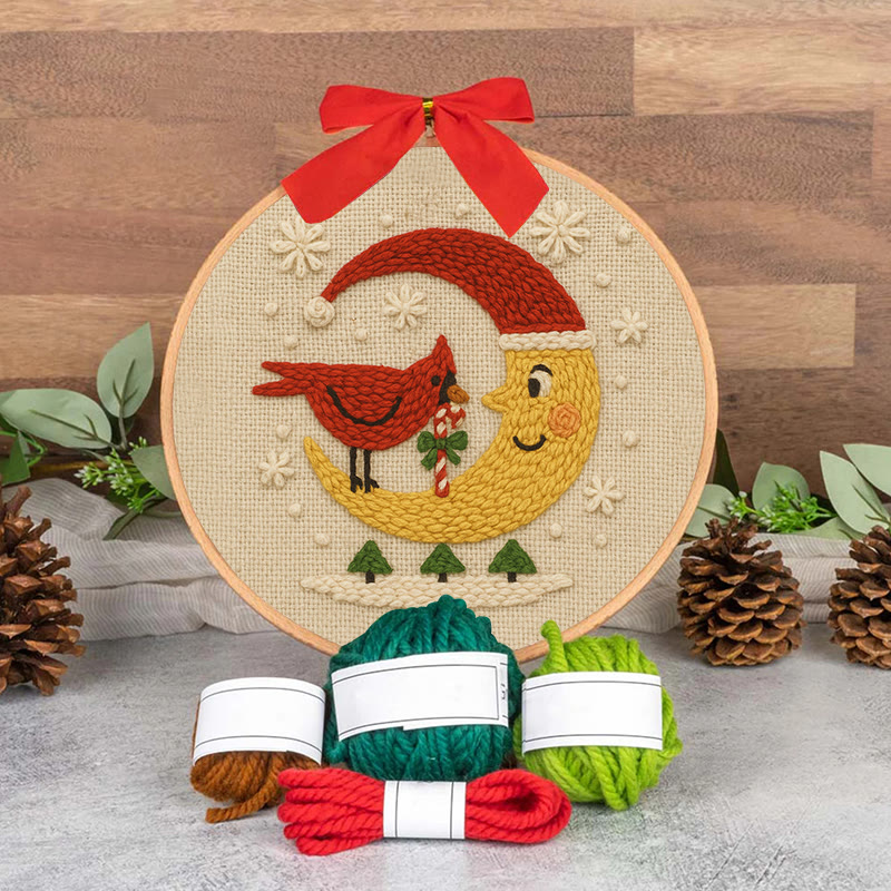 Christmas Night Punch Needle Kit - Adorable Cardinal Handicraft | Diy Wall Hanging Ornament - image 7