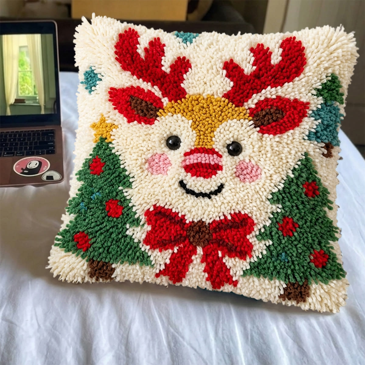 Rubbyoo Latch Hook Pillow Kit - Christmas Reindeer | Diy Home Decoration | Square Cushion Craft - image 5