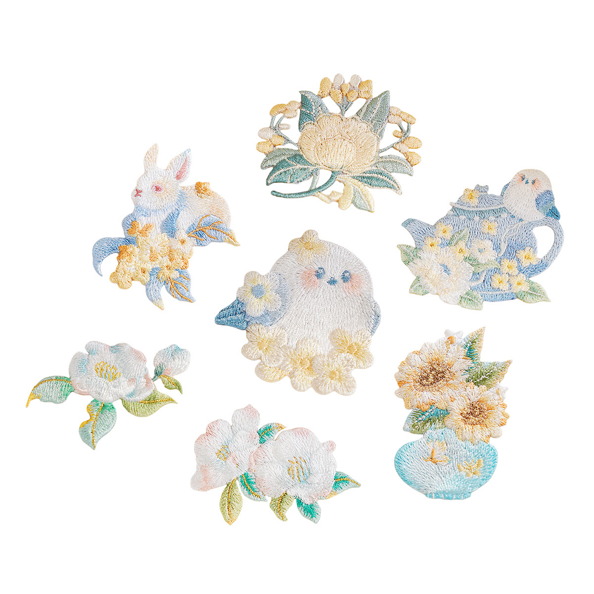 Rubbyoo Flowers And Animals Embroidered Patch - Floral Embroidery Applique | Diy Clothing Accessories - 7pcs - image 1