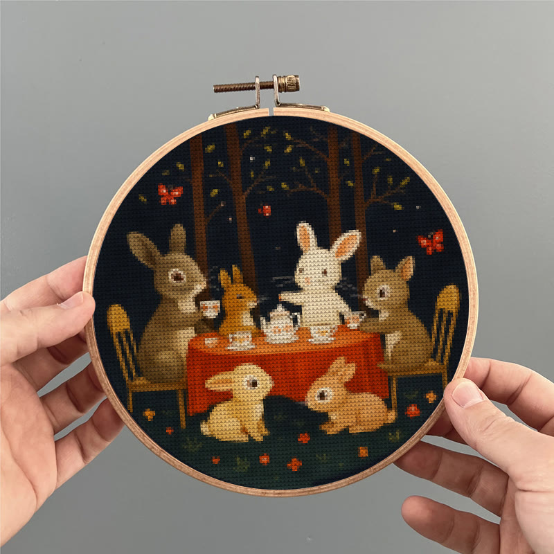  Cross Stitch Kit - Rabbit Tea Party | Diy Wall Ornament | Animal Lovers Handicraft - image 8