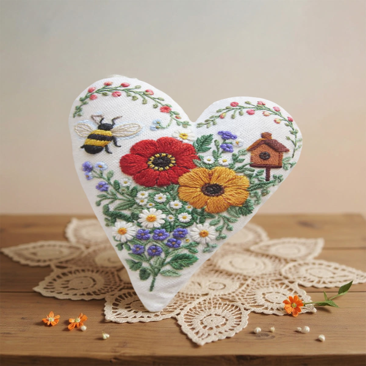 Rubbyoo Heart Embroidery Kit - Bee Flower Birdhouse | Fine Stitched Craftwork | Prime Gifting Choice - image 3