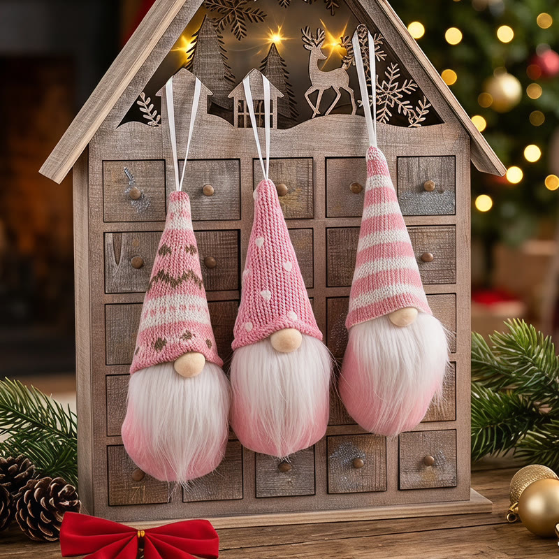 Rubbyoo 3 Pcs Gnomes Ornaments - Christmas Colourful Plush Doll | Adorable Xmas Tree Decor  - Pink - image 3