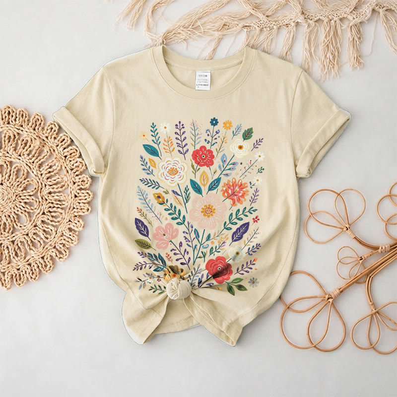 Rubbyoo Beautiful Flowers  Graphic Tee  - Elegant Floral Gift For Her  | Comfortable Daily T-shirt - Beige - 2XL - image 7