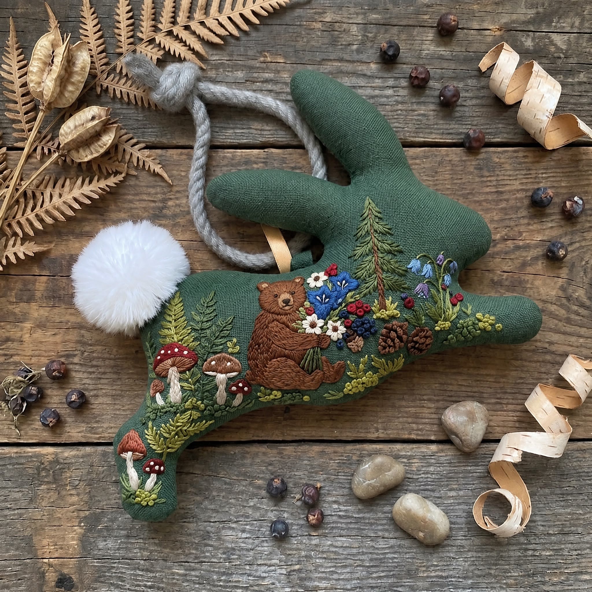 Rubbyoo Rabbit Embroidery Kit - Bear With A Bouquet | Rustic Landscape Art Decor | Handmade Woodland Nature Scene  - image 5