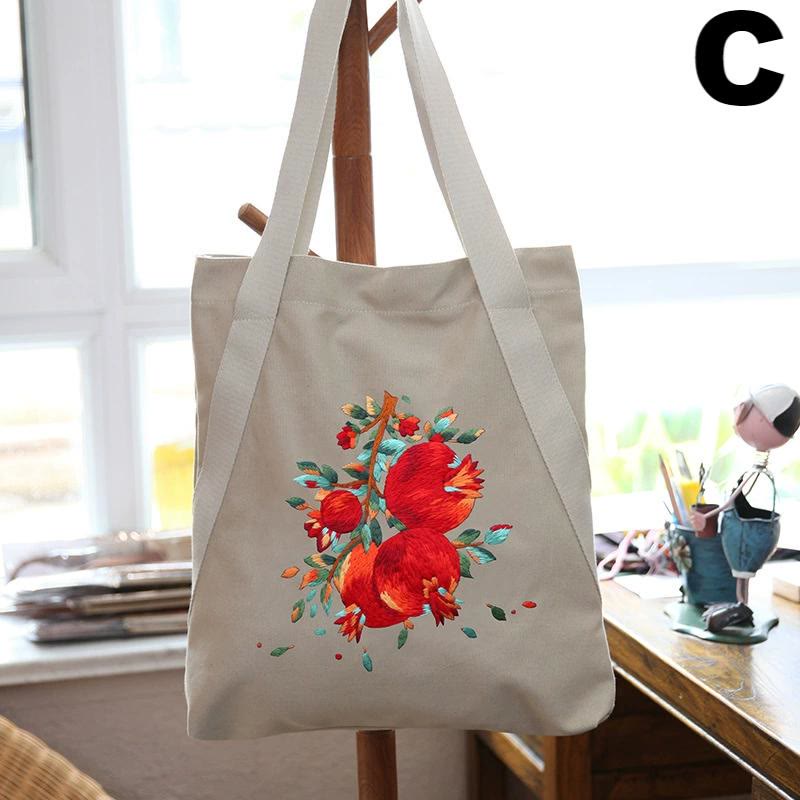Embroidery Canvas Tote Bag Kits | Colourful Flowers Shoulder Bag | Diy Handmade Gift  - C - image 4