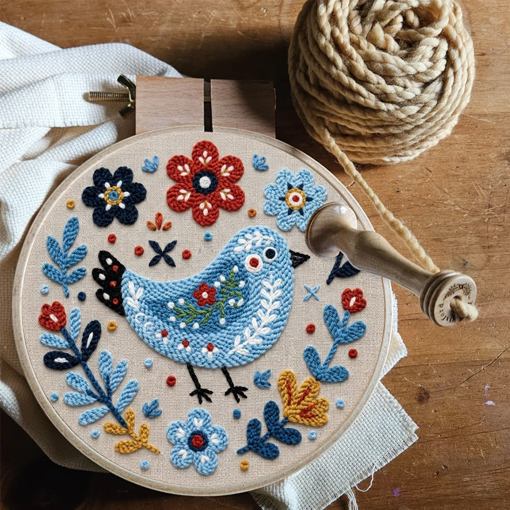 Folk Art Blue Bird Among Blooms Punch Needle Kit - Exquisite Home Ornament | Great For Beginners - image 8