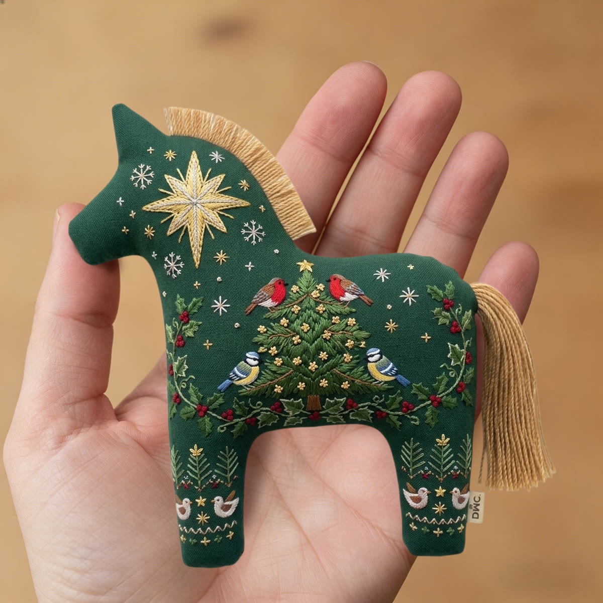 Rubbyoo Dala Horse Embroidery Kit - Christmas Tree Bird | Chickadee Winter Berry Branch Design | Beginner Diy Craft - image 7