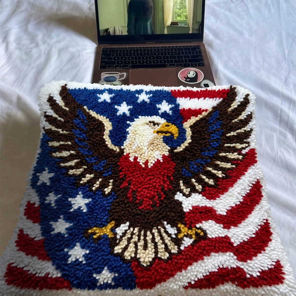 Rubbyoo Latch Hook Pillow Kit - Bald Eagle | Military Family Gift | Memorial Day Decoration - image 6