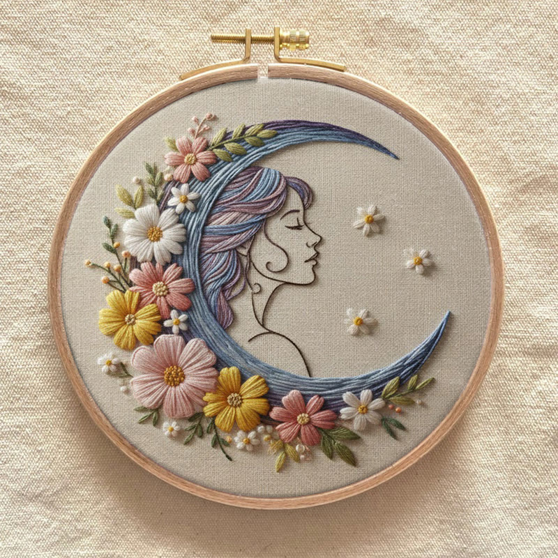 Rubbyoo Embroidery Kit - Floral Moon Goddess | Magical Diy | Ethereal Statement - image 10