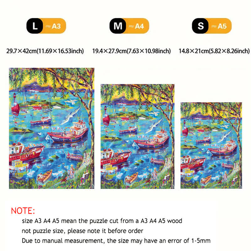 Rubbyoo Boats at Sunset Bay - Wooden Jigsaw Puzzle