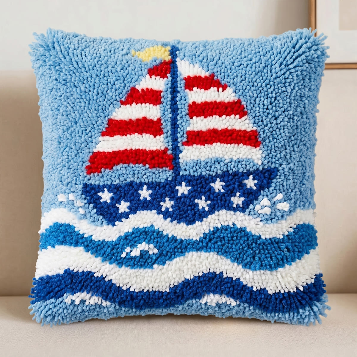 Rubbyoo Latch Hook Pillow Kit - Sail Boat | Handmade Housewarming Gift | Patriotic Pillow Case - image 8
