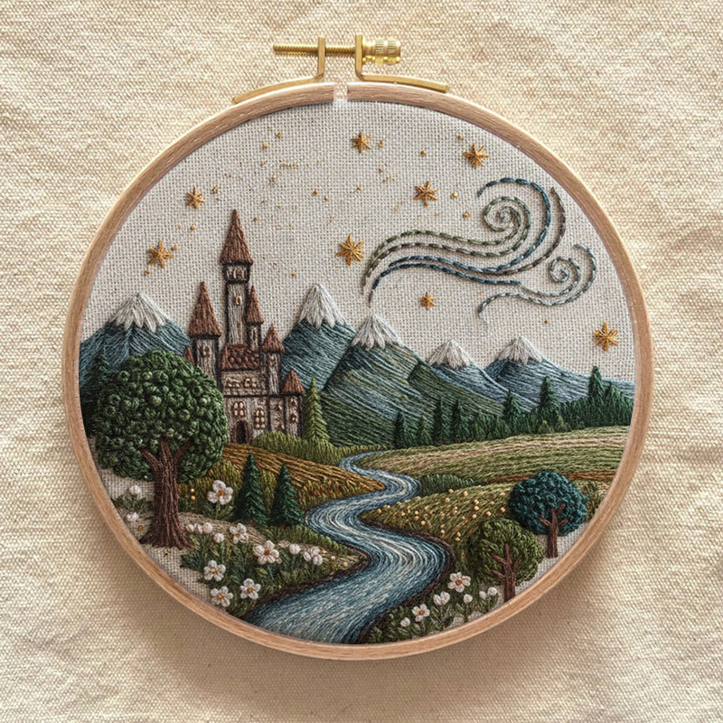 Rubbyoo Embroidery Kit - Starry Castle Stream | Idyllic Craft | Fairy-tale Accent - image 10