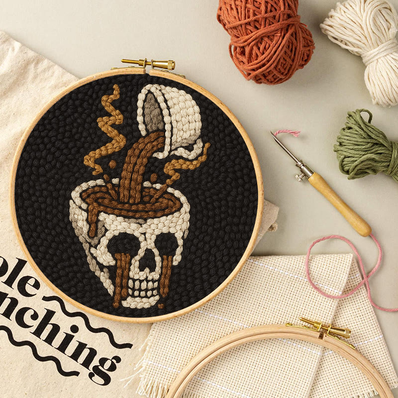 Coffee Skull Punch Needle Kit - Spooky Halloween Craft | Perfect For Holiday Decor - image 4