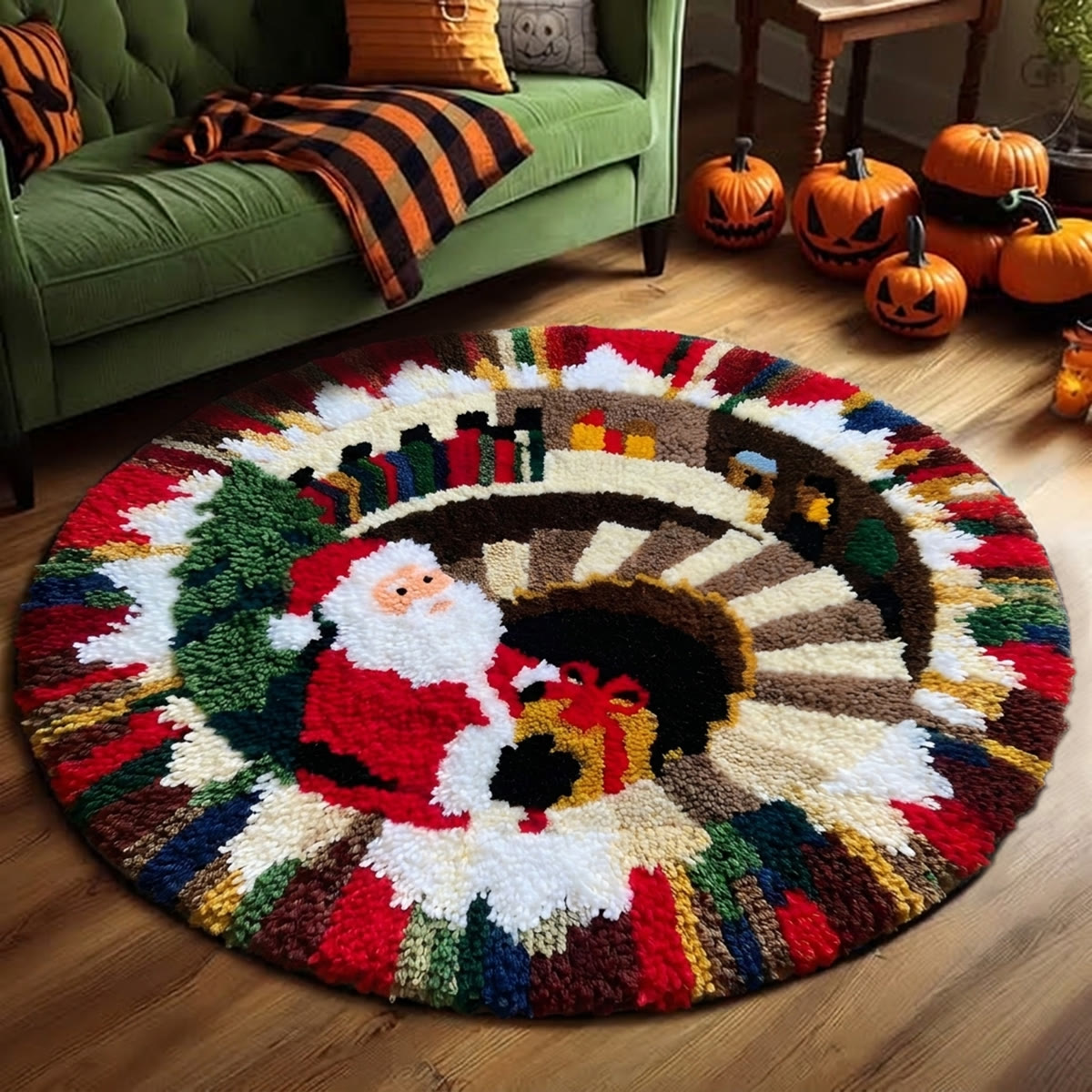 Rubbyoo Latch Hook Rug Kit - Santa Surprise | 3d Optical Illusion Design Mat | Whimsical Christmas Decoration  - image 7