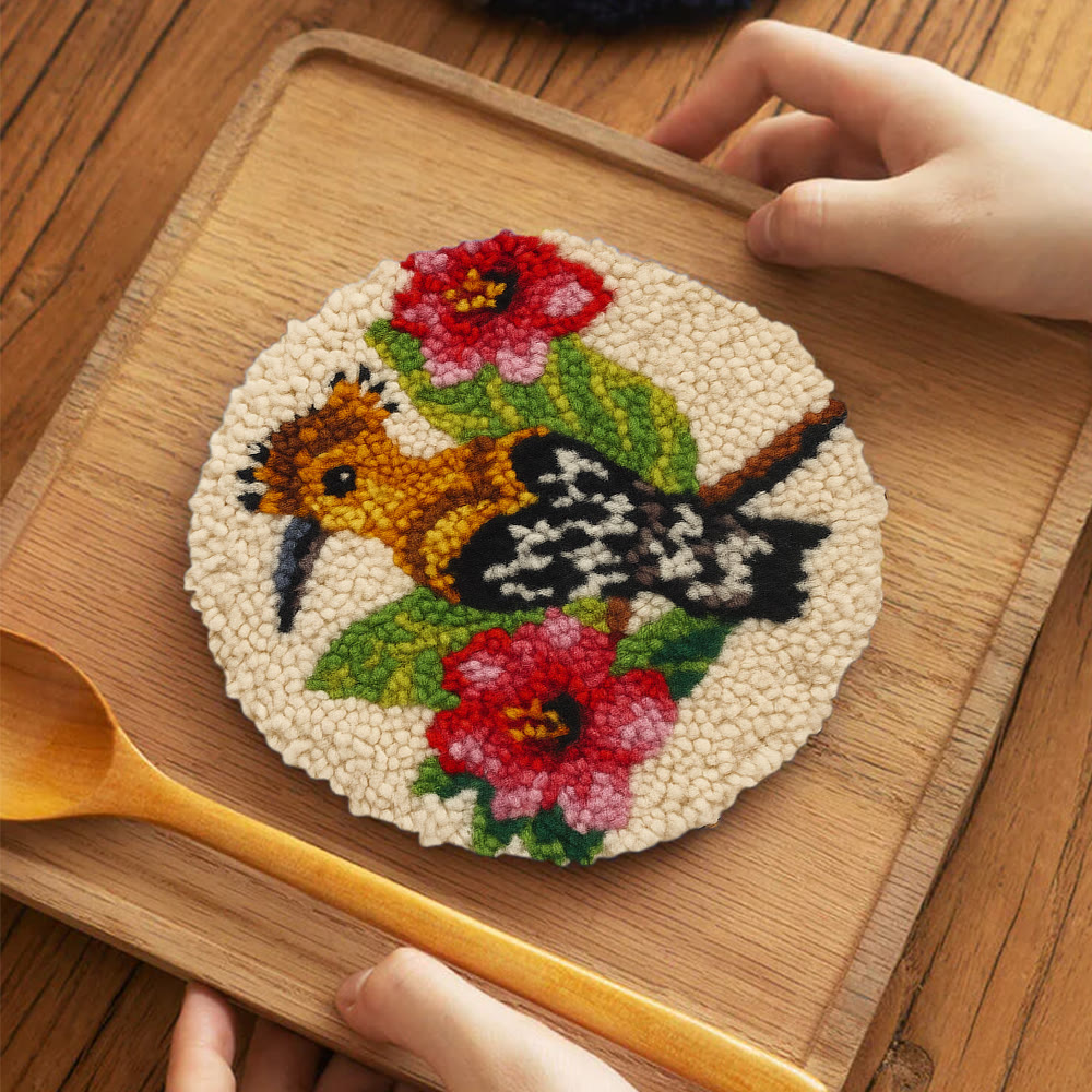 Hoopoe Floral Punch Needle Kit - Artisan-made Craft | Nature-inspired Decor - 5 inch Coaster Kit - image 6